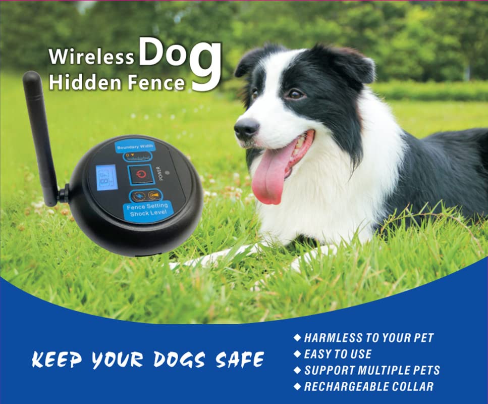 HEXIEDEN Wireless Dog Electric Fence Pet Safe Boundary Containment System,with Rechargeable Waterproof Shock Bark Stopper Training Collar,Adjustable Signal Range,for Small Medium Large Dog,for2dogs