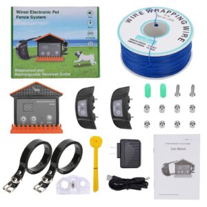 COVONO Wired Electric Dog Fence, Underground/Aboveground Pet Containment System (650Ft Wire, Waterproof & Rechargeable Collar, Shock/Tone Correction, Support 2 Dogs)