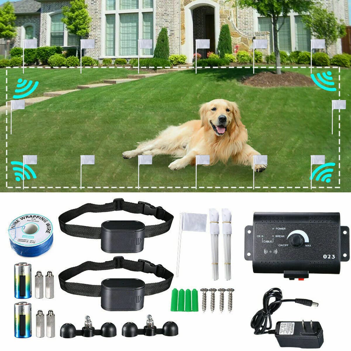 SUXIAN Electronic Dog Fence, In-ground/Aboveground Pet Dog Containment System, 1500 Feet Fence Dog Boundary Container, Waterproof Training Collar, Safe Effective, Harmless for All Dogs,for2dogs