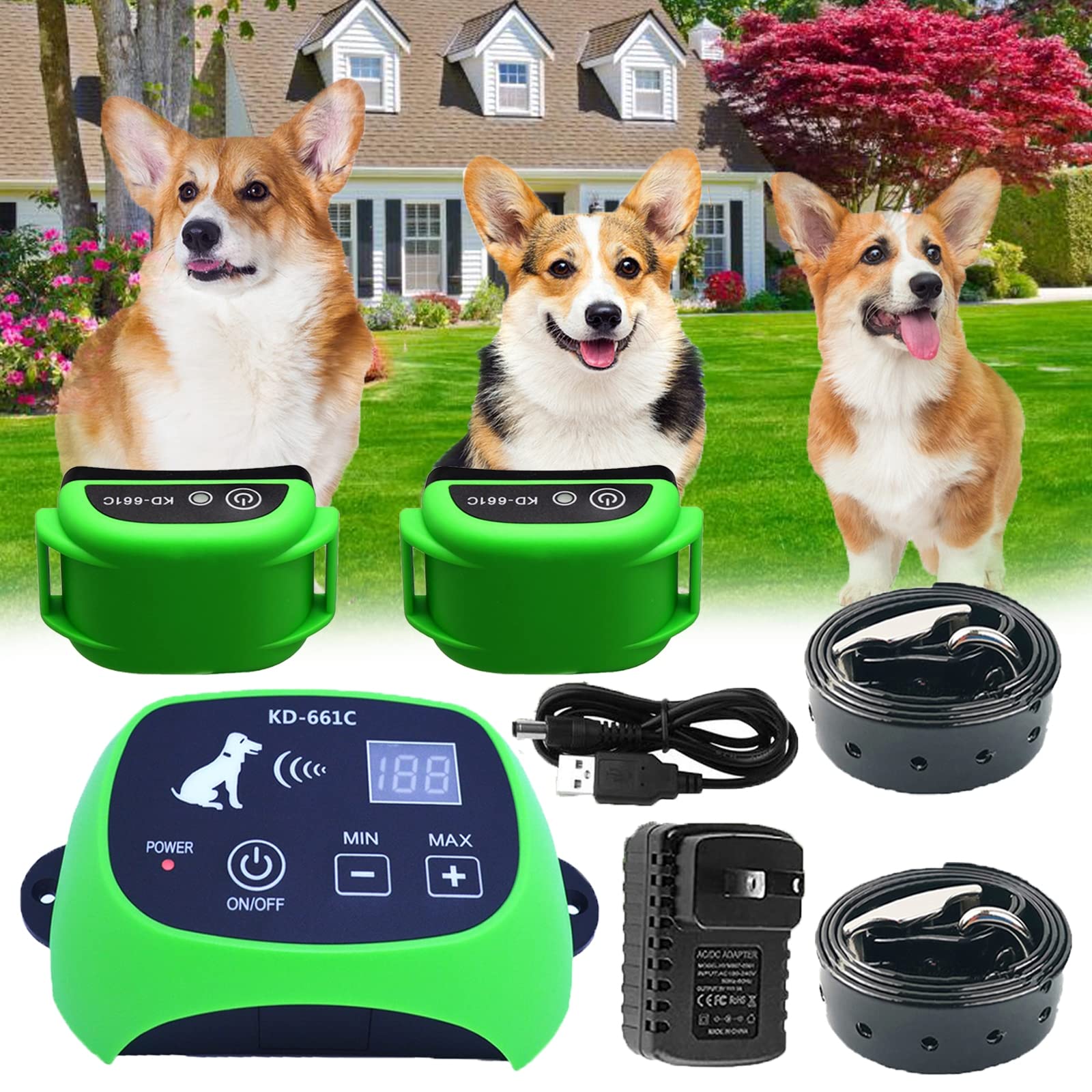 HEXIEDEN Electric Wireless Dog Fence,Pet Dog Container Boundary Containment System,with Waterproof and Rechargeable Collar Receiver,Adjustable Control Range,Harmless,for 1 2 3 Dogs,for2dogs