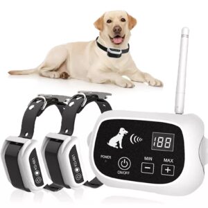 hexieden wireless electric dog fence,pets dog boundary containment fence system,with waterproof rechargeable training collar receiver,adjustable range sizes,harmless for dogs,for 1 2 3 dogs,for2dogs