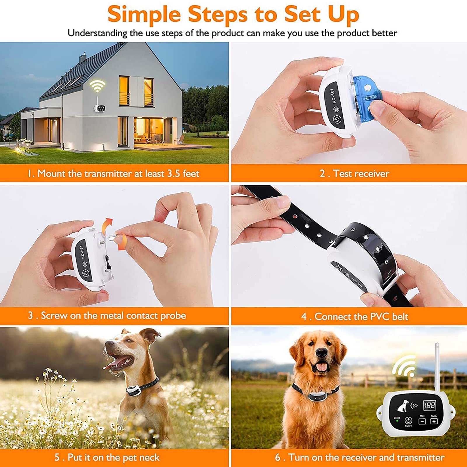 HEXIEDEN Wireless Electric Dog Fence,Pets Dog Boundary Containment Fence System,with Waterproof Rechargeable Training Collar Receiver,Adjustable Range Sizes,Harmless for Dogs,for 1 2 3 Dogs,for2dogs