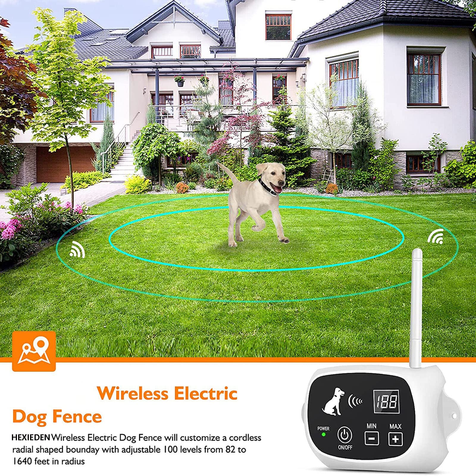 HEXIEDEN Wireless Electric Dog Fence,Pets Dog Boundary Containment Fence System,with Waterproof Rechargeable Training Collar Receiver,Adjustable Range Sizes,Harmless for Dogs,for 1 2 3 Dogs,for2dogs