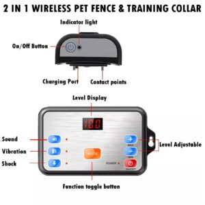 HEXIEDEN Wireless Dog Fence,Electric pet Dog Containment System,with Waterproof Rechargeable Collar Receiver, 5 Adjustable Signal Range up to of 990ft,for 1/2/3 Dog Container Boundary,for1dog