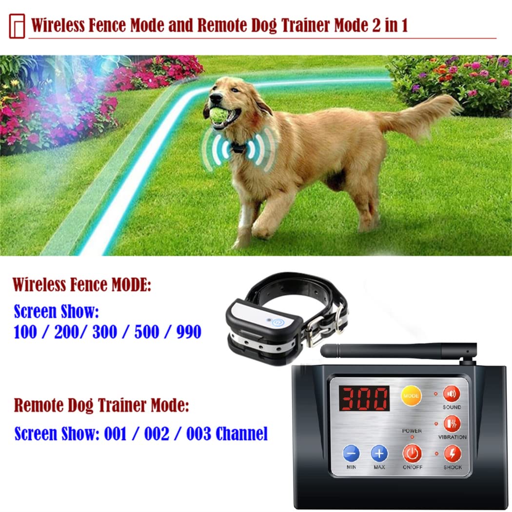 Smart Wireless Electronic Pet Dog Fence System and Dog Training Collar, Remote Control, Waterproof, Shock Resistant Collar, Electric Collar with Buzzer/Vibration/Shock, Suitable for 1/2/3 Dogs,for3do