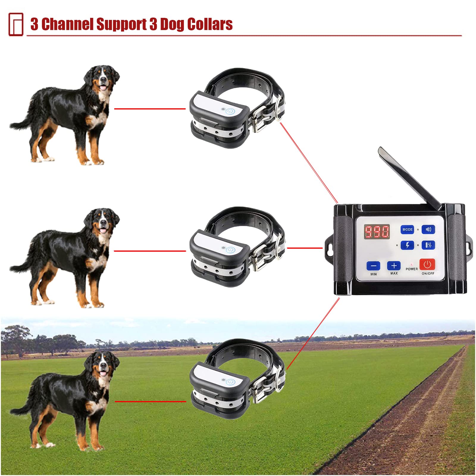 Wireless Dog Fence, 2023 Pet Boundary Containment System, Dogs Training Collar with Adjustable Boundary Container Range, Rechargeable, Safe Effective No Randomly Over Correction, for All Dogs,for3dogs