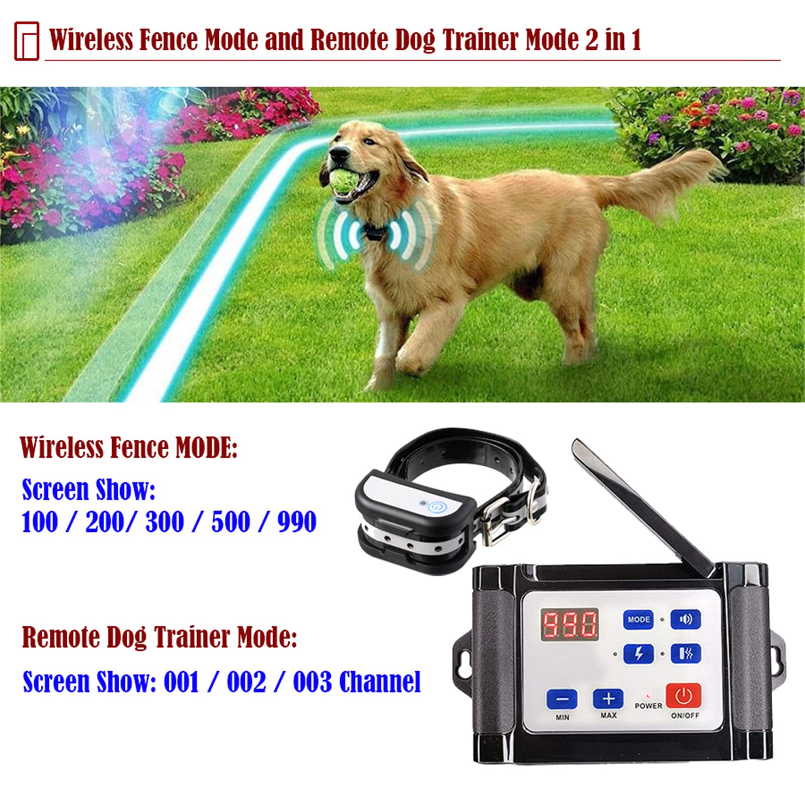 Wireless Dog Fence, 2023 Pet Boundary Containment System, Dogs Training Collar with Adjustable Boundary Container Range, Rechargeable, Safe Effective No Randomly Over Correction, for All Dogs,for3dogs