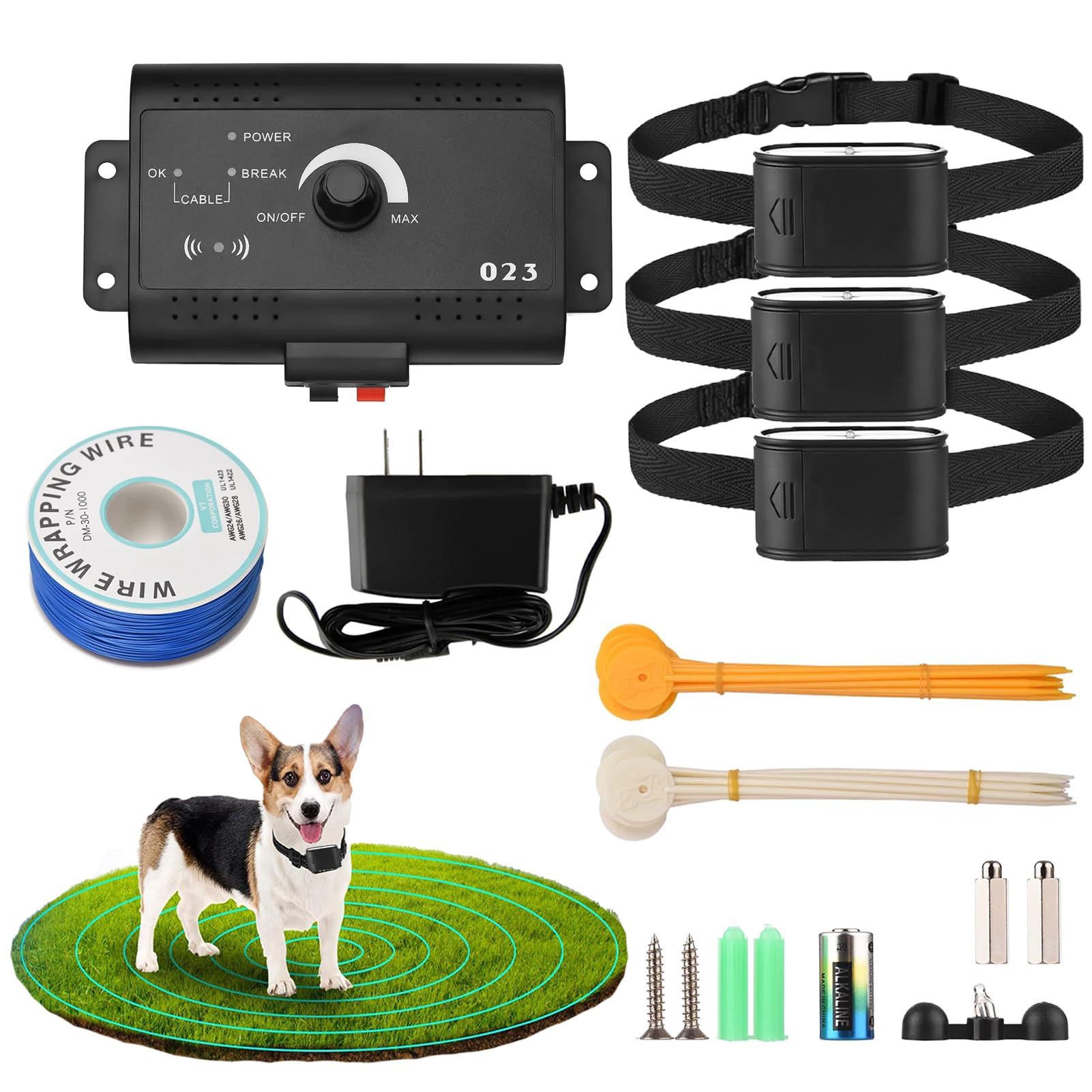 HOFCIOYT Electronic Pet Fencing System Wireless Electric Dog Fence System Underground/In-ground Electronic Pet Containment System Max. 5000㎡ Adjustable Effective with One Battery-operared Training,fo