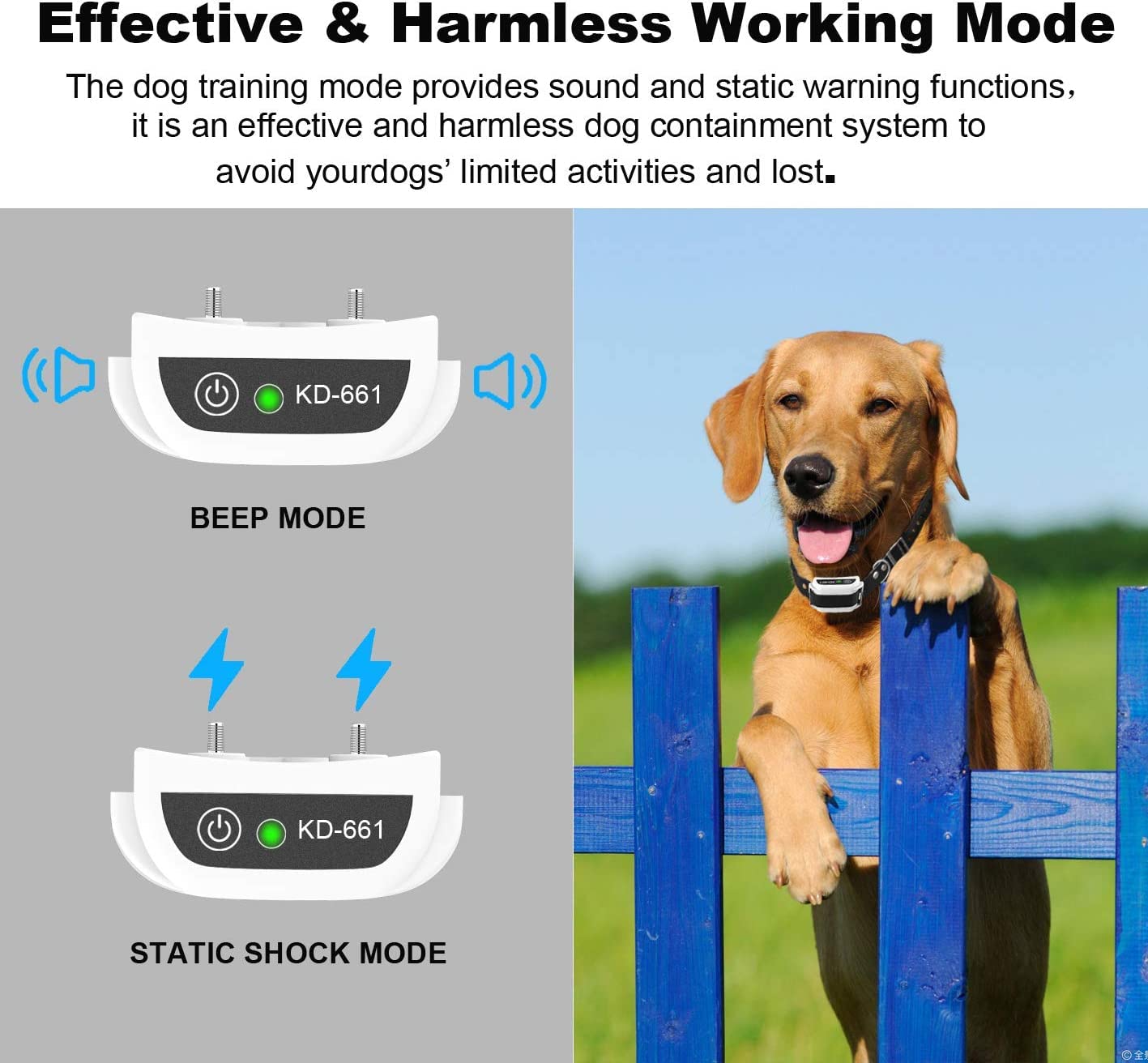 HEXIEDEN Wireless Dog Fence Pet Containment System Boundary Container,Training Collar with Electric Shock Sound Correction,Waterproof,Rechargeable,Adjustable Range Up to 1640ft,for All Dogs,for2dogs