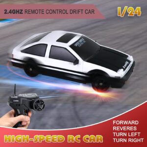 Remote Control Car RC Drift Car 2.4GHz 1:24 Scale 4WD 15KM/H High Speed Model Vehicle with LED Lights Drifting Tire Racing Sport Toy Car for Adults Boys Girls Kids Gift 2Pcs Rechargeable Batteries