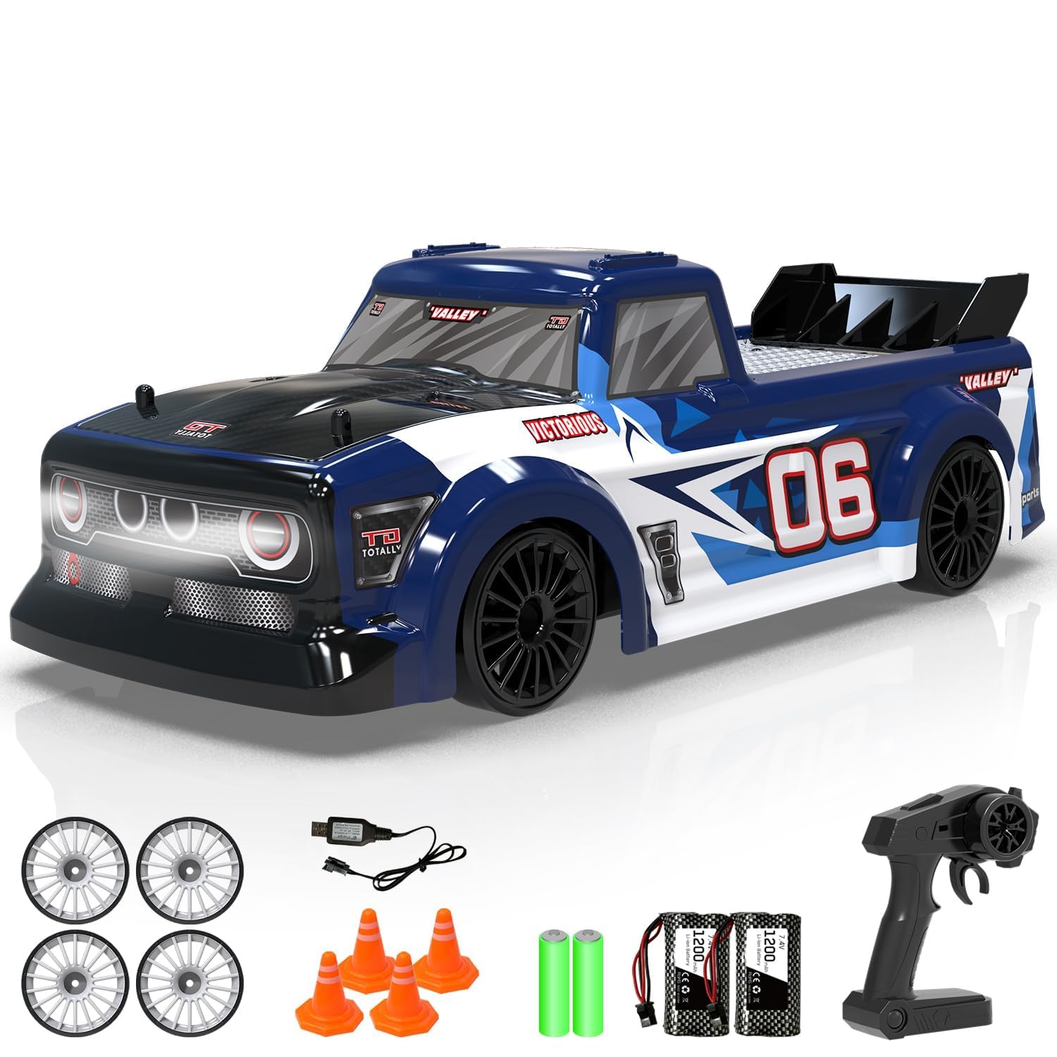 RACENT RC Car 1:14 4WD Remote Control Drift Car 15MPH High Speed Vehicle Toy Trucks with Drifting & Racing Tires, 2 Rechargeable Batteries, Gifts for Boys Kids Adults