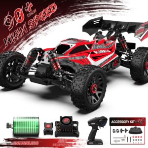 CROBOLL 1:14 Brushless Fast RC Cars for Adults with Independent ESC,Top Speed 90+KPH 4X4 Hobby Off-Road RC Truck,Oil Filled Shocks Remote Control Monster Truck for Boys(Red)