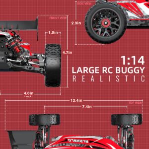 CROBOLL 1:14 Brushless Fast RC Cars for Adults with Independent ESC,Top Speed 90+KPH 4X4 Hobby Off-Road RC Truck,Oil Filled Shocks Remote Control Monster Truck for Boys(Red)