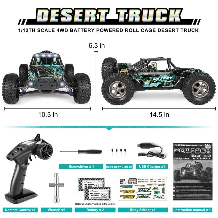 HAIBOXING 2995 Remote Control Truck 1:12 Scale RC Buggy 550 Motor Upgrade Version 42KM/H High Speed RC Cars, Electric Powered 4X4 Off-Road RTR Ideal Hobby for Kids& Adults 40+ Min Play