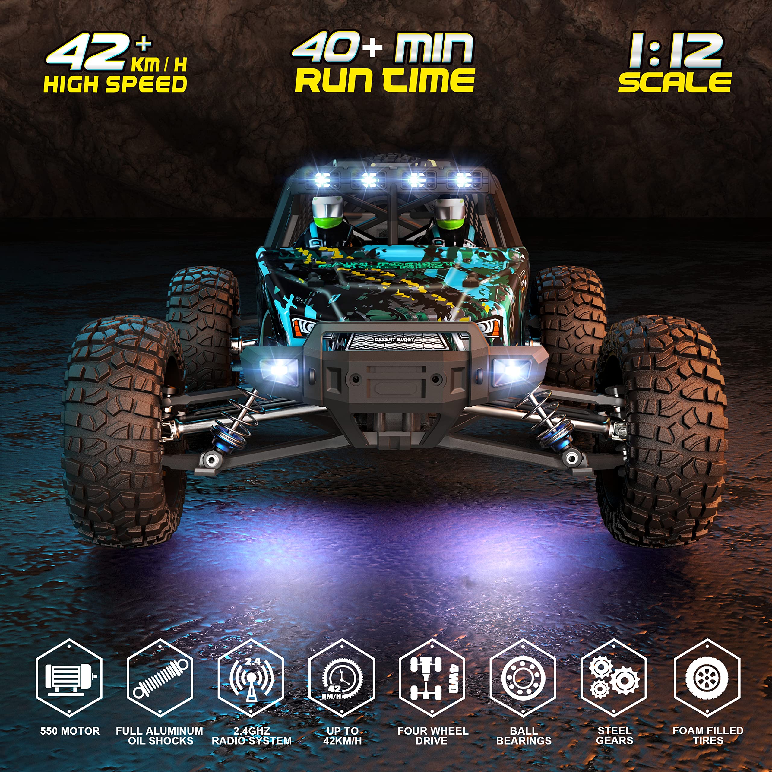 HAIBOXING 2995 Remote Control Truck 1:12 Scale RC Buggy 550 Motor Upgrade Version 42KM/H High Speed RC Cars, Electric Powered 4X4 Off-Road RTR Ideal Hobby for Kids& Adults 40+ Min Play