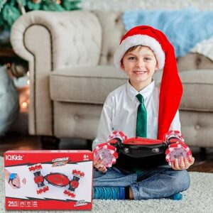 IQKidz Gesture Sensing RC Stunt Car - Christmas Red, Best Birthday Gifts for Kids 6-12, Hand Remote Control Double Side Twist Cars Toys with Light Music, 4 WD Drift Off Road for Rotation