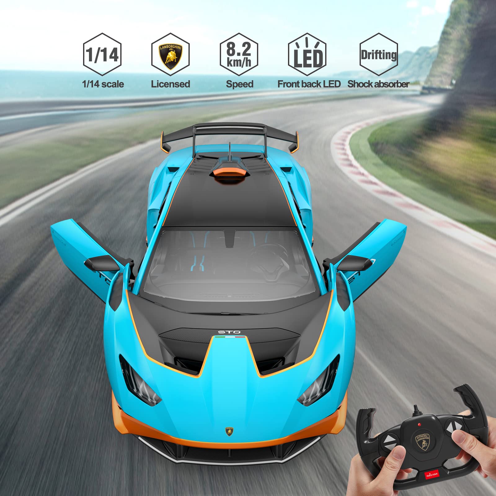 Lamborghini RC Car Rastar R/C 1/14 Lamborghini Huracán STO Model Car Blue Lamborghini Toy Car 2.4Ghz Remote Control Car for Boys 8-12