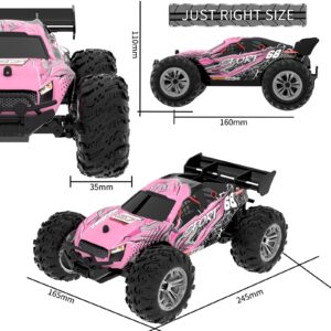 TURCGUO Remote Control Car for Girl Toddler Toy,1:18 2WD Pink All Terrain Fast Electric Race Boy Gift Off Road 20km/h 2.4GHz Radio RC Monster Truck Boy with 2 Rechargeable Batteries