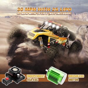 RIAARIO 1:12 RTR Brushless RC Desert Cars for Adults, Max 45MPH Fast RC Cars, Monster Truck with Independent ESC, 4X4 RC Truck for Boys, All Terrain Remote Control Car with Oil Filled Shocks(Yellow)