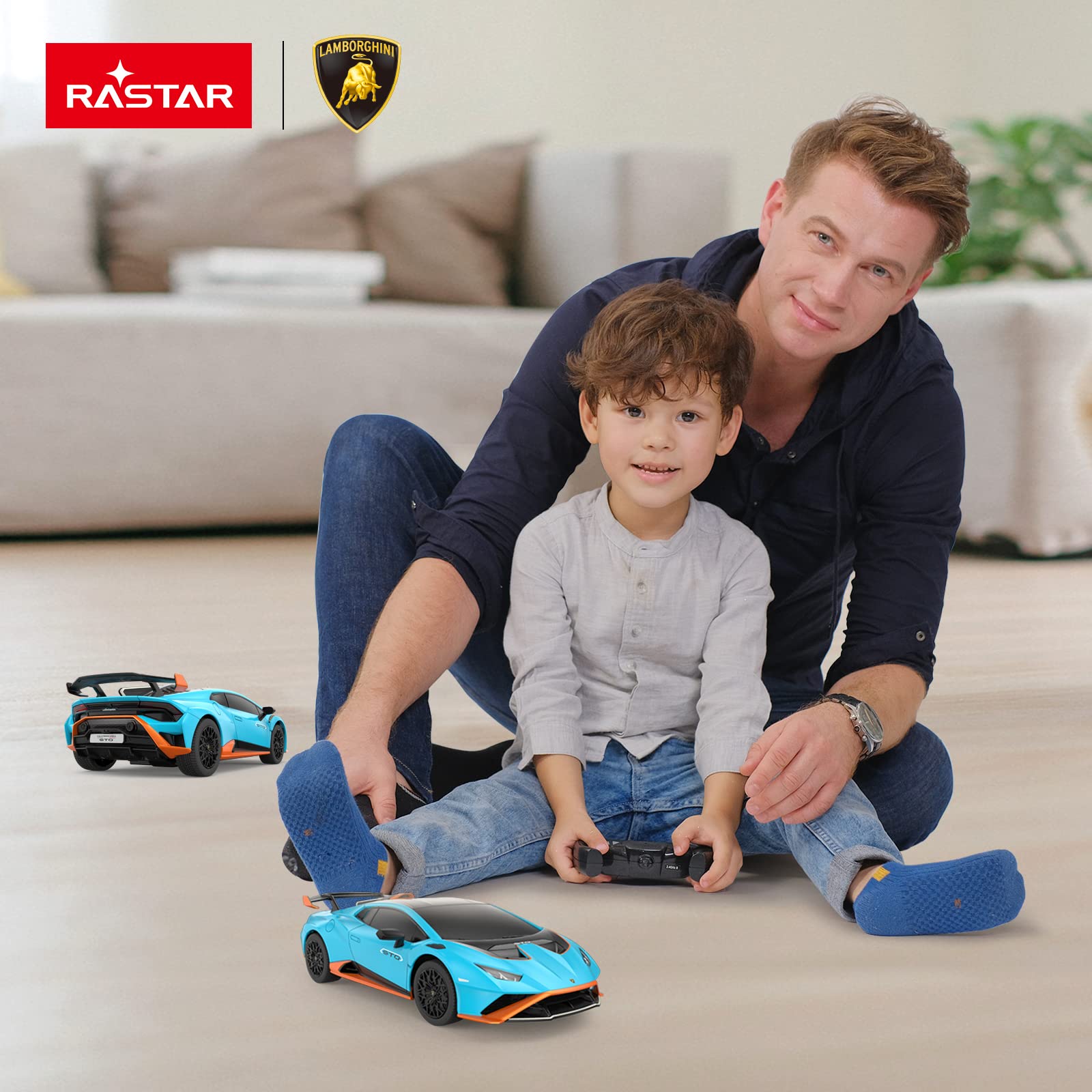 RASTAR by Lamborghini Huracan STO RC Car 1:24 Scale Remote Control Toy Car, R/C Model Vehicle for Kids Black RC - Blue