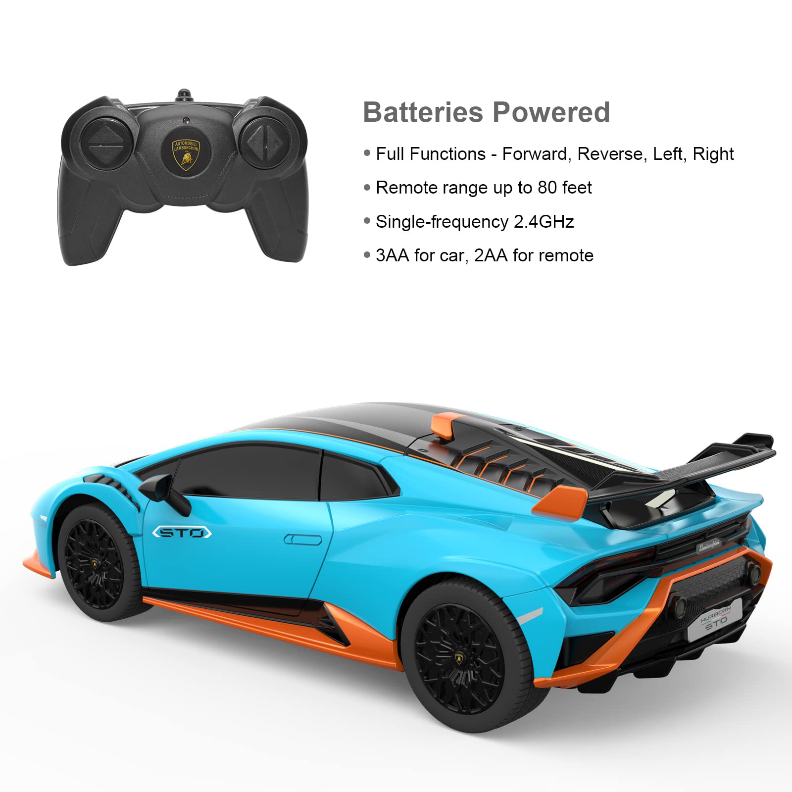 RASTAR by Lamborghini Huracan STO RC Car 1:24 Scale Remote Control Toy Car, R/C Model Vehicle for Kids Black RC - Blue