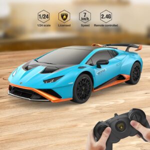 RASTAR by Lamborghini Huracan STO RC Car 1:24 Scale Remote Control Toy Car, R/C Model Vehicle for Kids Black RC - Blue