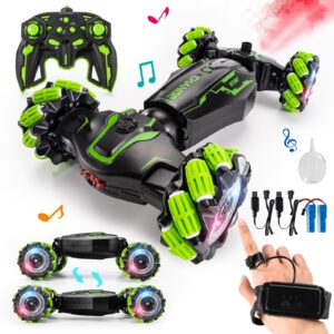 tadozic 4wd remote control gesture sensor car,hand controlled rc stunt car,double-sided vehicle 360° rotation with light and music spray, watch toy cars for boys & girls birthday