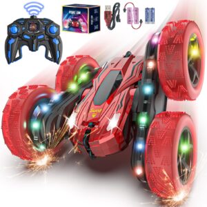 qmunst remote control car, rc cars with flowing lights, wheel lights and headlights, 2.4ghz 4wd fast rc car, 360° flips double sided driving race car, rc drift cars for boys girls birthday gift