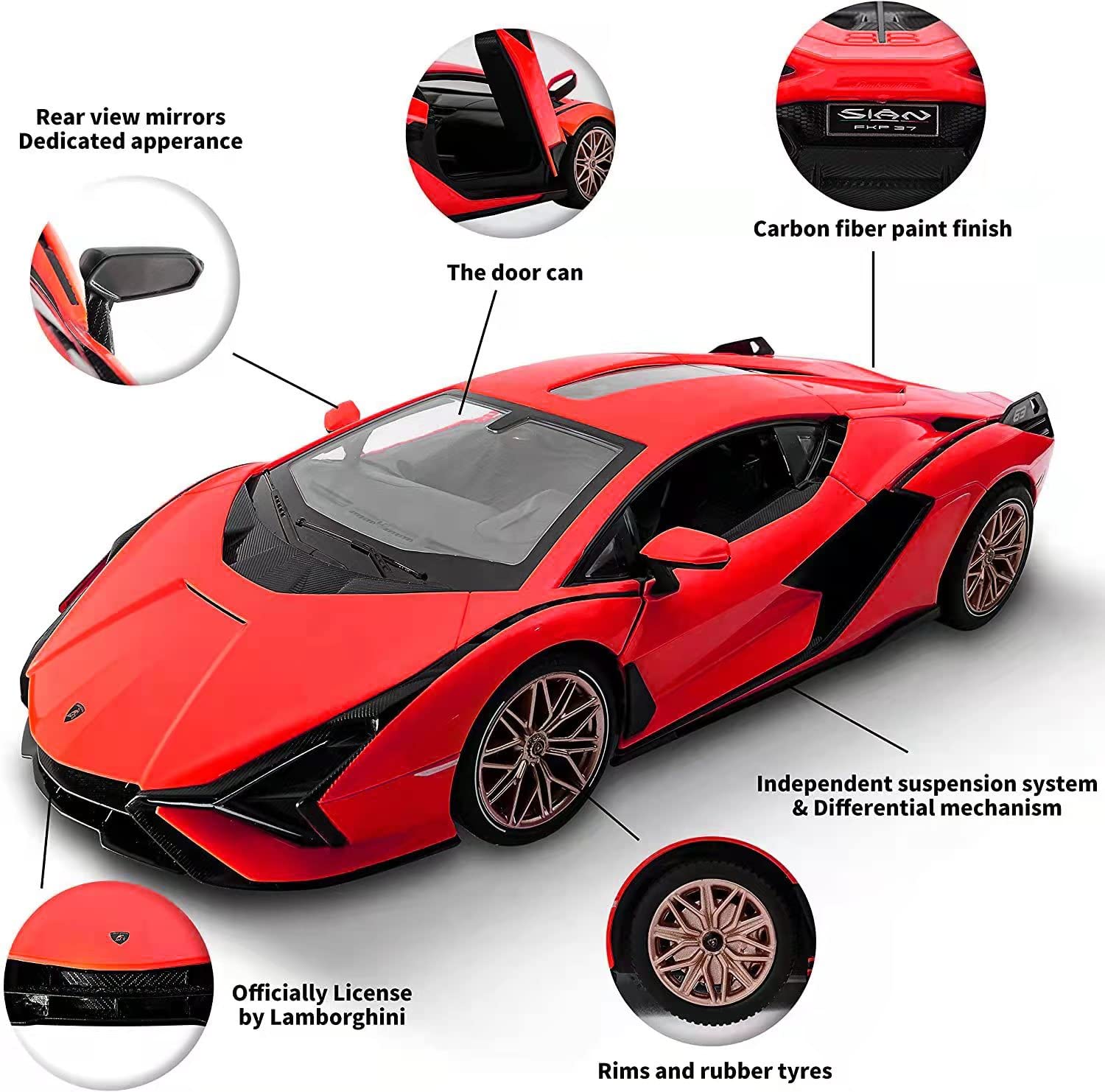 RASTAR RC Car 1/14 Scale 2.4Ghz Lamborghini Sian FKP 37 Radio Remote Control R/C Toy Car Model Vehicle (Red)