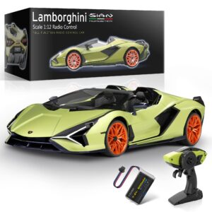 MIEBELY Lamborghini Remote Control Car, 1:12 Scale Lambo Rc Cars 7.4V 900mAh Officially Licensed 12Km/h Fast Toy Car with Led Light 2.4Ghz Model Car for Adults Boys Girls Birthday Ideas Gift - Green