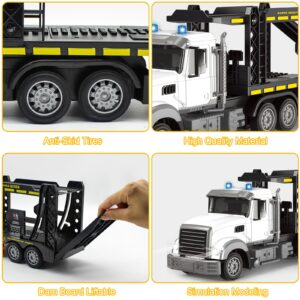 Fistone RC Transporter Truck, 1:24 Mini Semi Truck Toy with 2 Rechargeable Batteries, Remote Control Construction Vehicles with Lights, Carrier Car Truck Vehicle Toy for 6+ Years Boys Girls