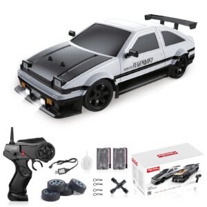 remote control car rc drift car 1:16 scale 4wd 18km/h high speed model vehicle 2.4ghz with led lights spray rubber tire racing sport toy car for adults boys girls kids gift 2pcs rechargeable batteries