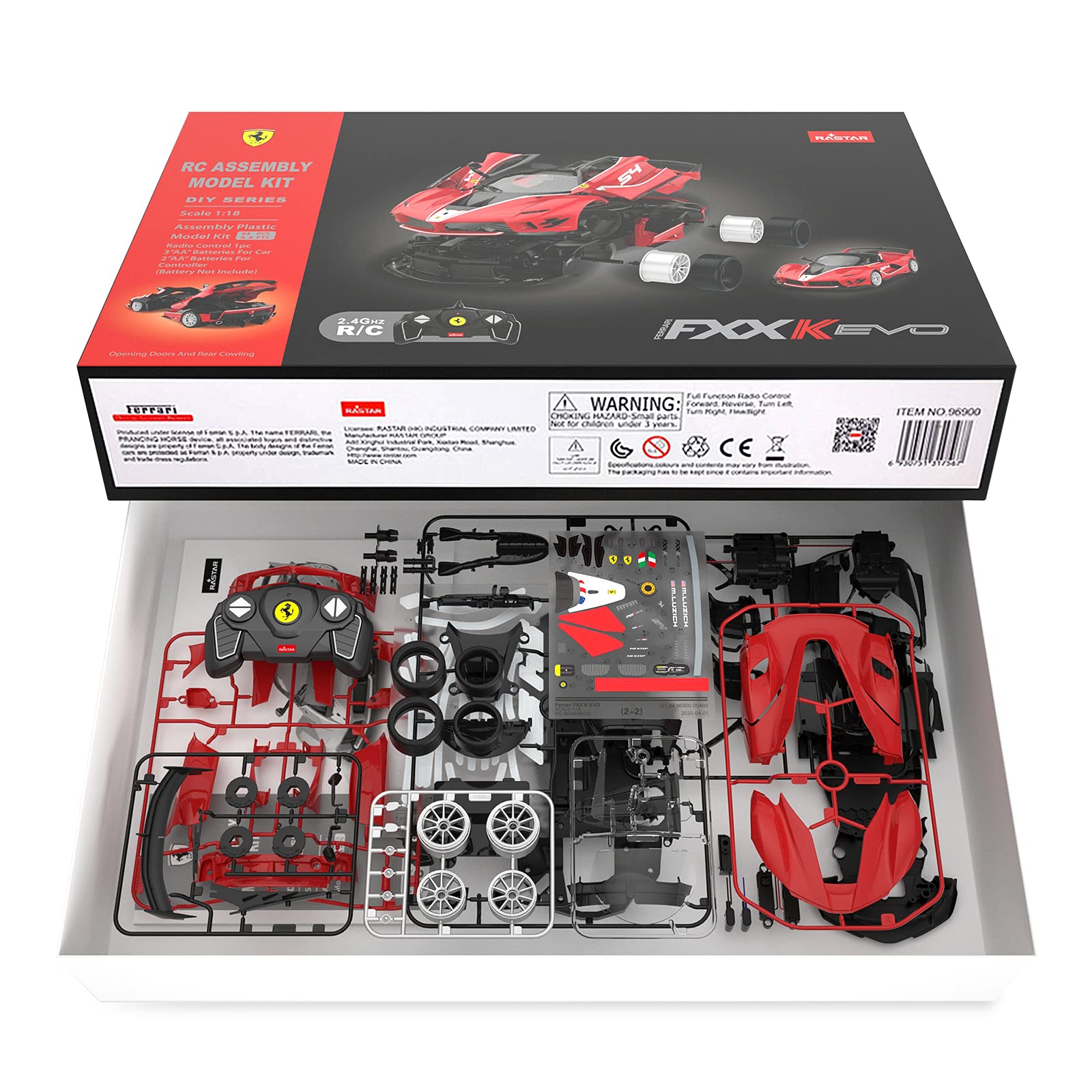 RASTAR RC Car Kits to Build, 1/18 Ferrari FXX-K EVO Supercar Assembly Building Kit with Remote Controller, 92PCs, STEM Kits for Kids and Adult, Ages 8+