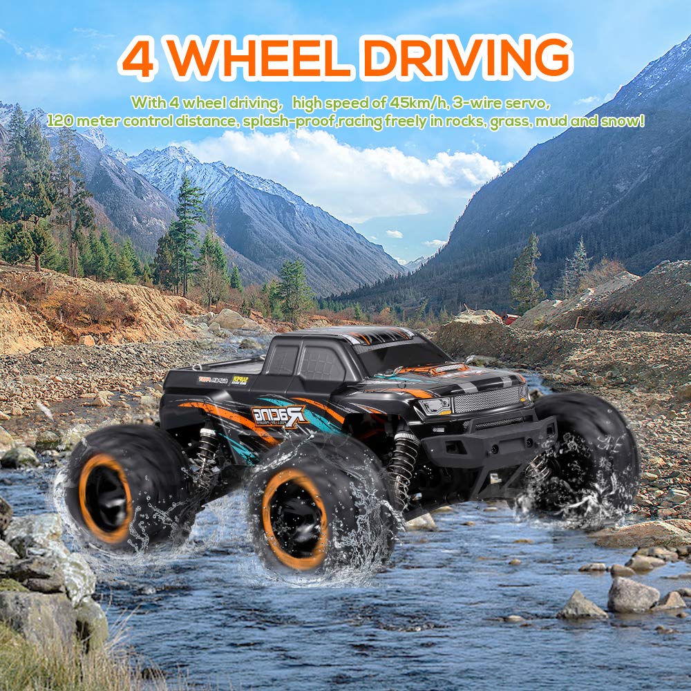 GoolRC 16889A RC Car, 1:16 Scale Remote Control Car, 4WD 45KM/H High Speed RC Truck with Brushless Motor, 2.4GHz All Terrain Off Road Rock Crawler, Electric Vehicle Toy for Adults Kids (Orange)