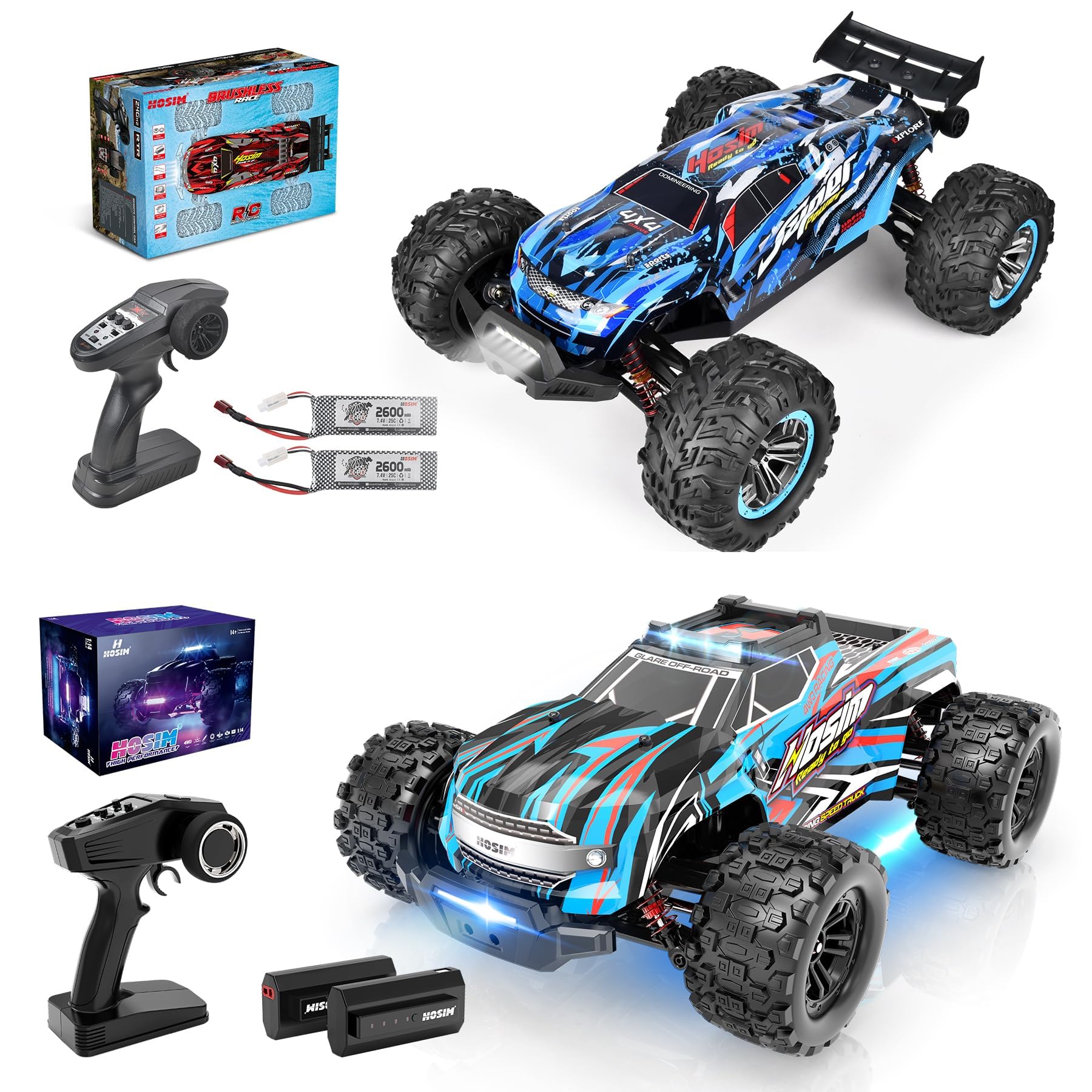 Hosim Brushless RC Cars, 1:10 68+ KMH High Speed Remote Control Car 1:14 4X4 Fast RC Cars for Adults Waterproof Toy Crawler Electric Vehicle Car Gift