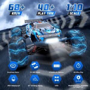 Hosim Brushless RC Cars, 1:10 68+ KMH High Speed Remote Control Car 1:14 4X4 Fast RC Cars for Adults Waterproof Toy Crawler Electric Vehicle Car Gift