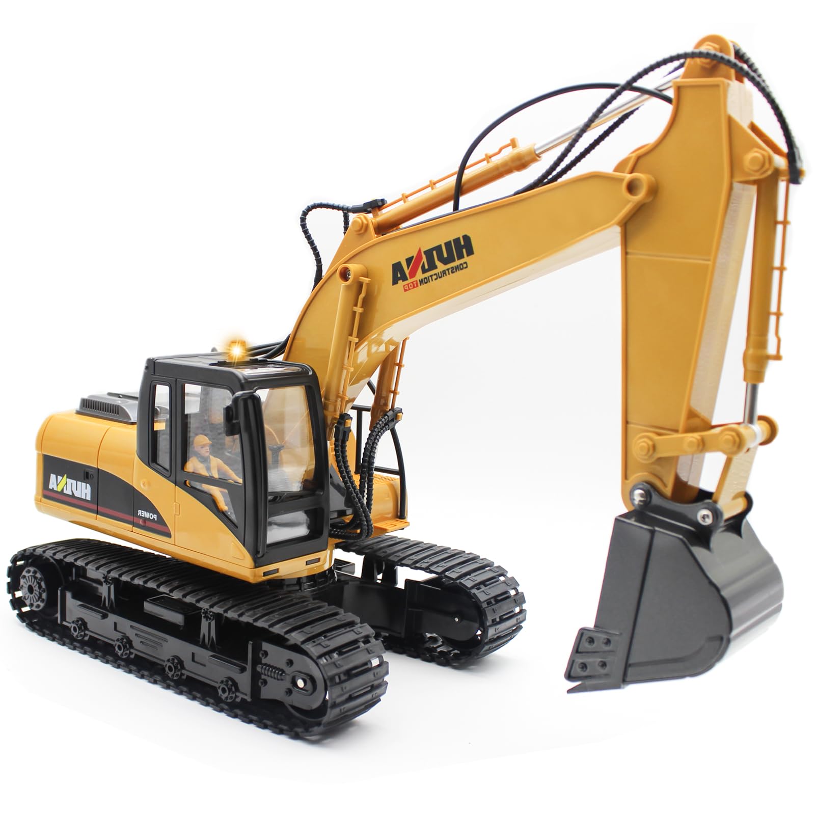 fisca Remote Control Excavator RC Construction Vehicles 15 Channel 2.4G Full Function Digger Toys with Metal Shovel Sound and Lights