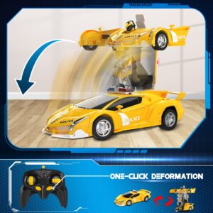 FDJ Remote Control Car - 2 in 1 Transform Car Robot, One Button Deformation to Robot with Flashing Lights, 1:18 Scale Transforming Car, 360 Degree Rotating Drifting Toys for 5+ Year Old Boys