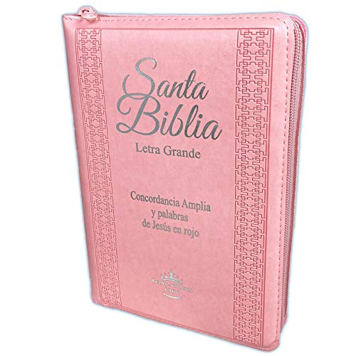 Biblia para Mujer con Cierre Letra Grande 12 puntos Concordancia Amplia Reina Valera 1960 rosada con indice