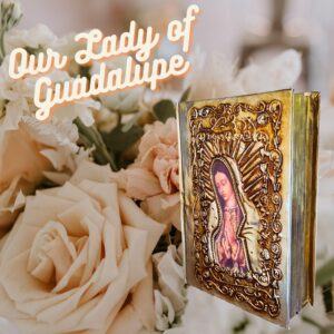 Catholic Spanish Bible with Metalic Cover of Our Virgen de Guadalupe Spanish Bible Large Print - Decorations for Catholic Wedding biblia