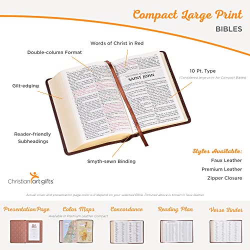 KJV Holy Bible, Large Print Compact, Saddle Tan Faux Leather w/Ribbon Marker, Red Letter, King James Version