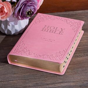 KJV Holy Bible, Giant Print Full-size Faux Leather Red Letter Edition - Thumb Index & Ribbon Marker, King James Version, Pink