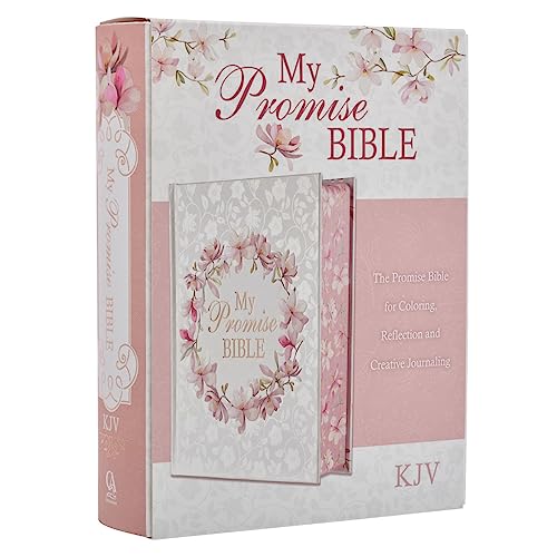 KJV Holy Bible, My Promise Bible, Hardcover w/Bible Tabs, Coloring Stickers, Ribbon Markers, King James Version, White/Pink Floral Wreath