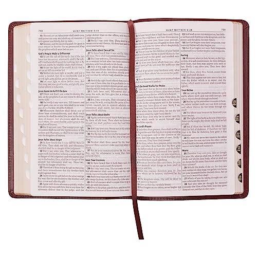 KJV Holy Bible, Standard Size Faux Leather Red Letter Edition Thumb Index & Ribbon Marker, King James Version, Saddle Tan