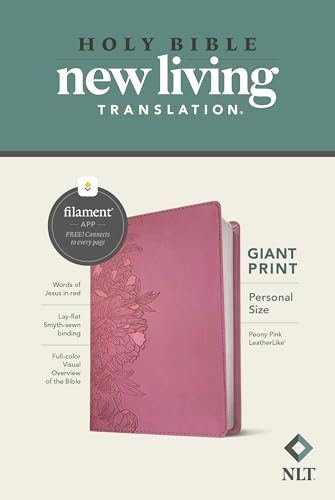 NLT Personal Size Giant Print Bible, Filament-Enabled Edition (LeatherLike, Peony Pink, Red Letter): Includes Free Access to the Filament Bible App ... Notes, Devotionals, Worship Music, and Video