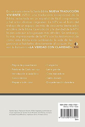 Santa Biblia NTV, Edición compacta, letra grande (SentiPiel, Café, Letra Roja) (Spanish Edition)