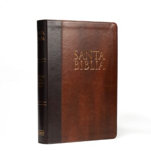 Santa Biblia Reina Valera 1960 Letra Gigante con Indice Foro de Semil Piel en color caoba con cafe claro Incluye fotos y ilustraciones