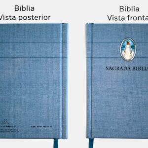Biblia Católica en español. Tapa dura azul, con Virgen Milagrosa en cubierta / Catholic Bible. Spanish-Language, Hardcover, Blue, Compact