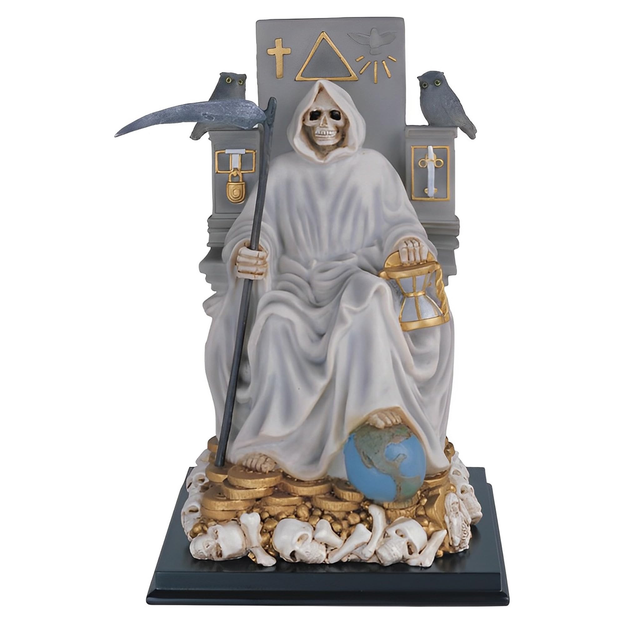 ICE ARMOR 10.75" H White Santa Muerte Statue Saint of Holy Death Seated Religious Figurine