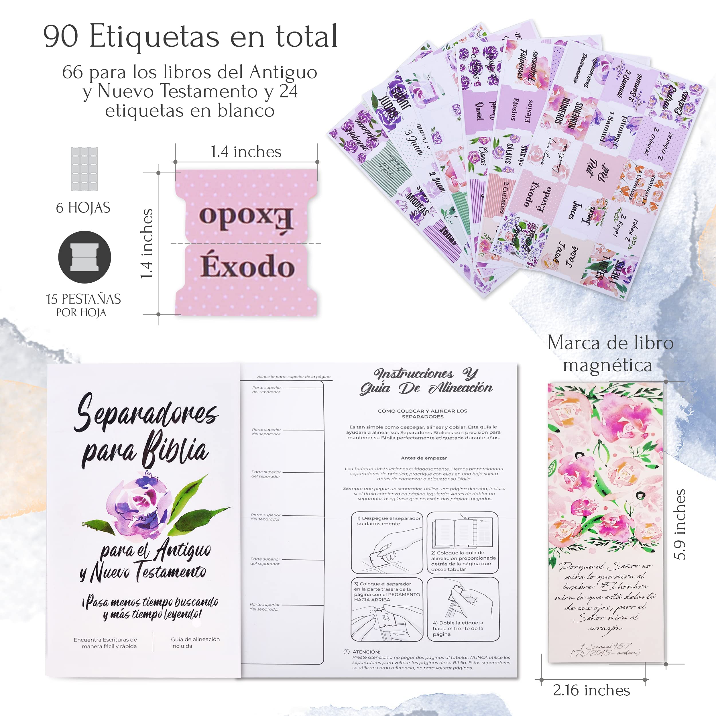 Spanish Bible Tabs for Journaling Bible - 90 Pieces Bible Dividers Tabs for Bible Chapters - Bible Study Supplies - Bible Accessories as Bible Journaling Supplies - Born2Calm